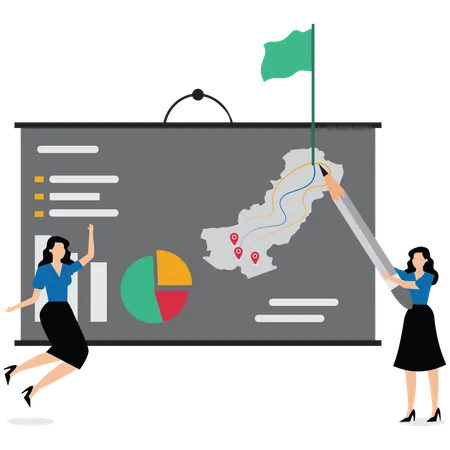 Business teammates considering best path for success on chart paper  Illustration