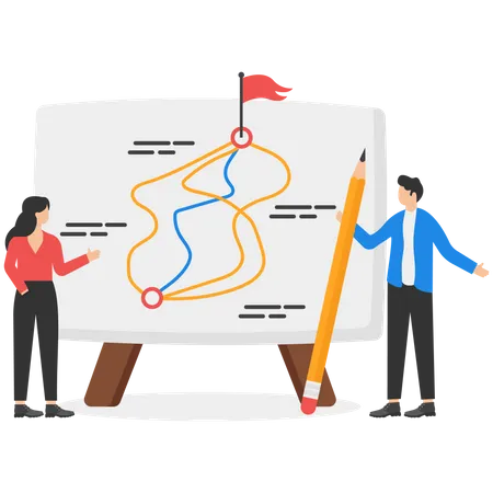 Business teammates considering best path for success on chart paper  Illustration