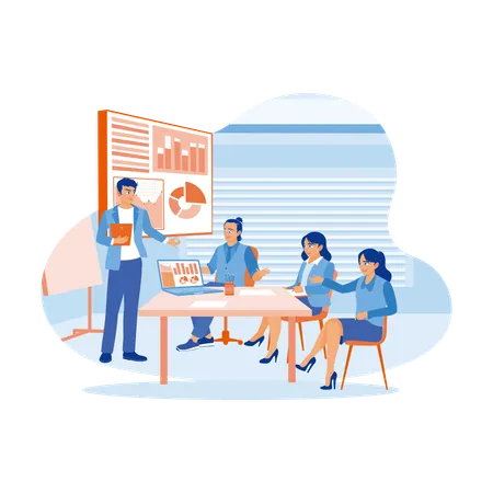 Business Teams Have Meetings Inside Office  Illustration