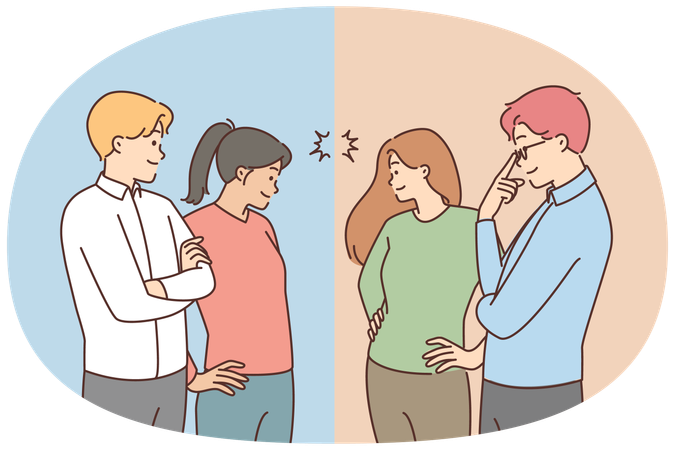 Business teams look at each other as competitors  Illustration