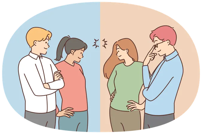Business teams look at each other as competitors  Illustration