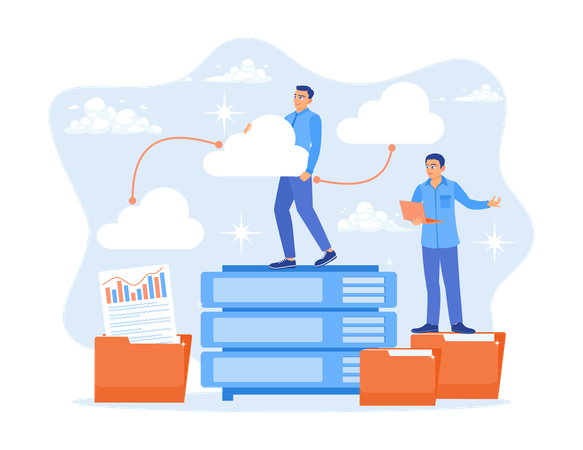 Business Teams Store Data In Database  Illustration