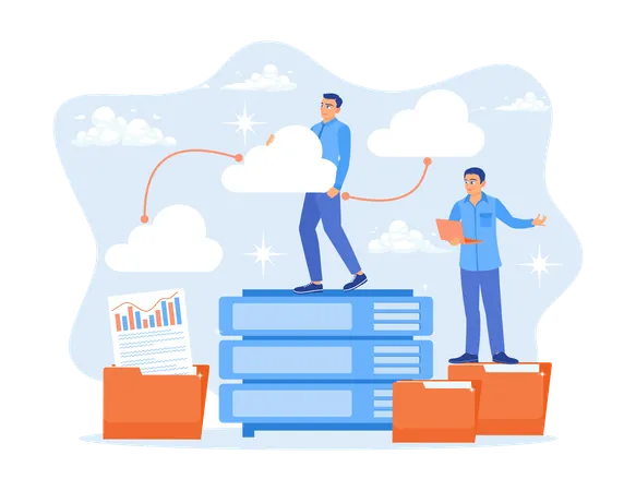 Business Teams Store Data In Database  Illustration