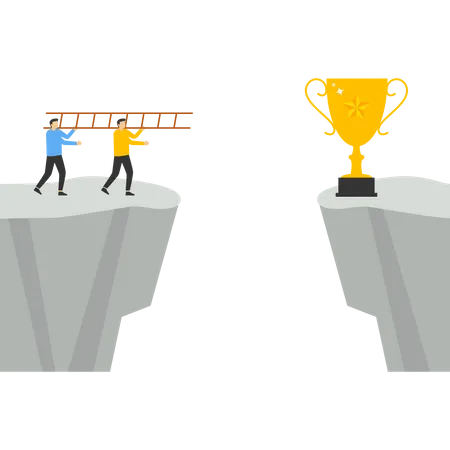 Business Teams Use Ladders To Make Way For Trophies Vector Illustration Design Concept In Flat Style Illustration