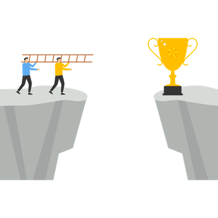Business teams use ladders to make way for trophies  Illustration