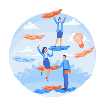Business teams work together to solve problems and Share ideas to get good business results  Illustration