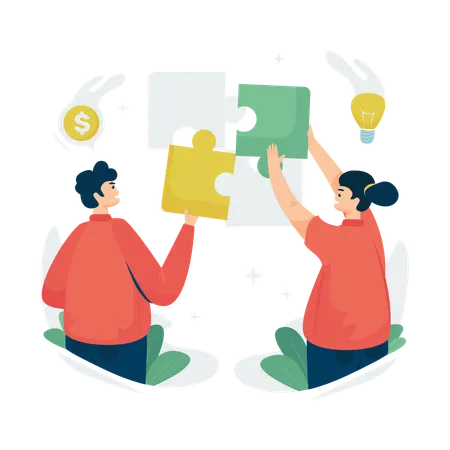 Business Teamwork With Complete Puzzle Pieces Illustration Illustration