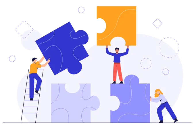 People Connecting Puzzle Elements Business Concept Team Metaphor Business Teamwork With Pieces Illustration