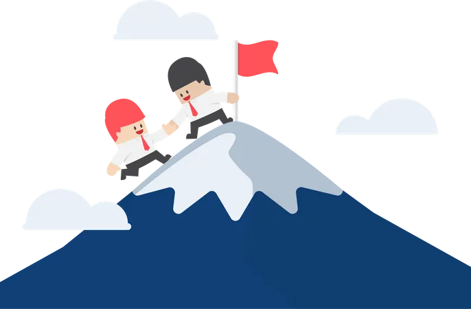Businessman Help His Friend To Reaching The Top Of Mountain Teamwork Concept VECTOR EPS 10 Illustration