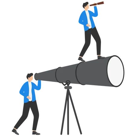 Business Teamwork Vector And Illustration Business Concept Telescope Team Working Office People Illustration
