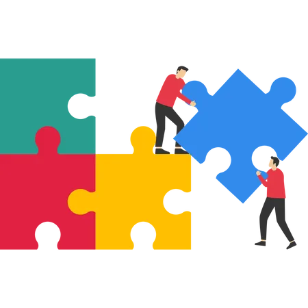 Jigsaw And Business Teamwork Vector Illustration In Flat Style Illustration