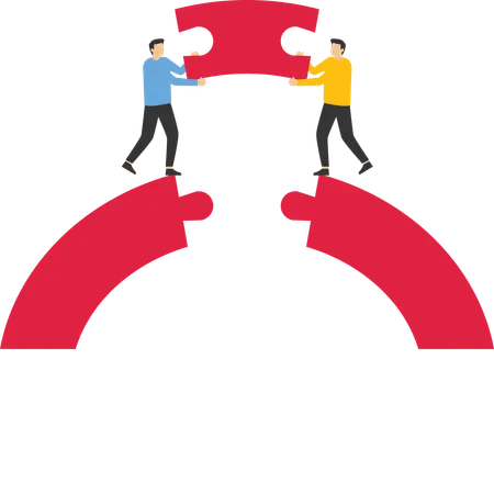 Business Teamwork And Partnership Help To Achieve Team Success Businessmen Working Team Building Connect Jigsaw Puzzle Bridge Illustration