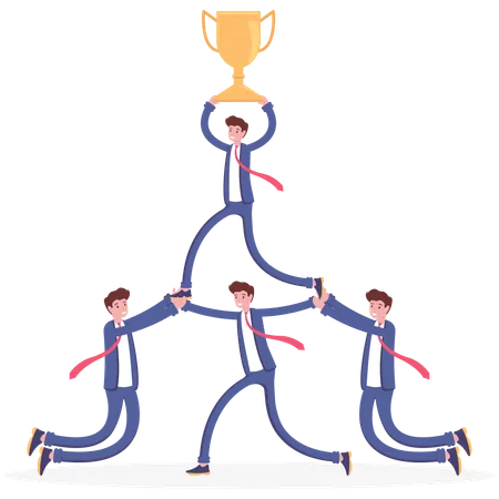 Business Teamwork Holding Trophy Vector Illustration Illustration