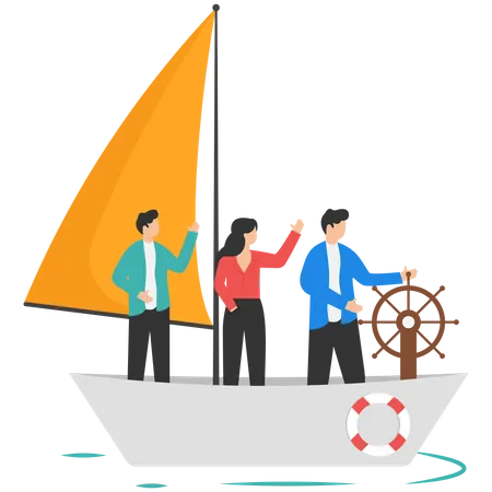 Business Teamwork Leadership Concept Businessmen Working In A Team Group Of People Rowing A Boat Together To Achieve The Same Goal And Target 일러스트레이션