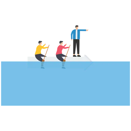 Business teamwork on rowing  Illustration