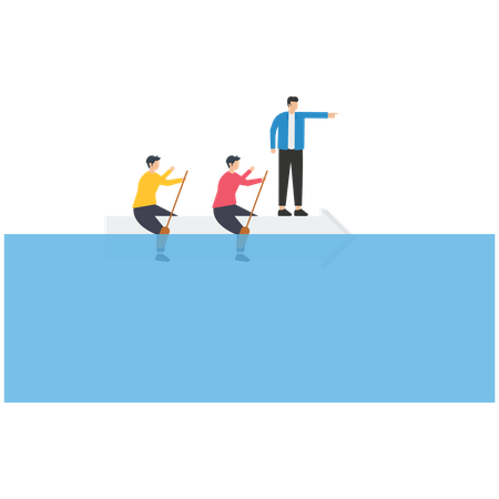 Business teamwork on rowing  Illustration