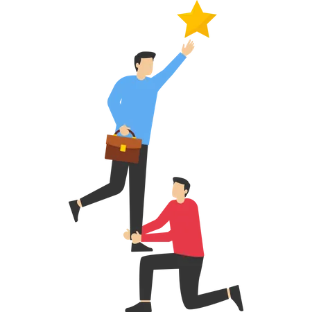 Teamwork Or Support To Achieve Business Goal Reach Star Partnership Or Manager Guidance To Help Success Concept Businessman Manager Support Colleague Illustration