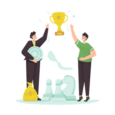 Business teamwork to win trophies  Illustration