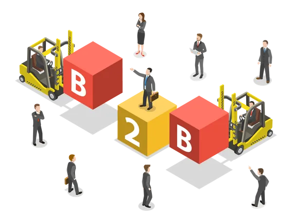 Busines To Business Flat Isometric Vector People Are Compounding The Word B 2 B Illustration