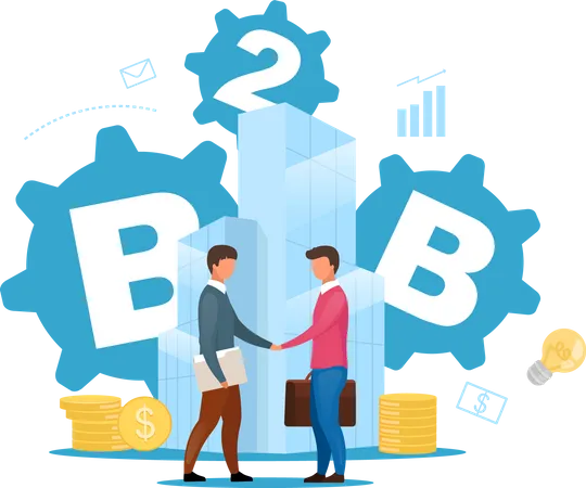 Business To Business Model Flat Vector Illustration B 2 B Commercial Transaction Selling Products Services Businessmen Shake Hands Cooperation Partnership Isolated Cartoon Character On White Illustration