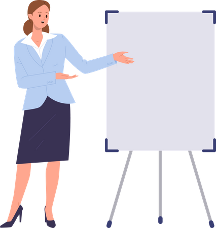 Business trainer present marketing information on seminar using whiteboard  Illustration