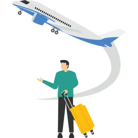 Business Or Tourism Travel Concept Work On The Go A Businesswoman Or Entrepreneur Carrying A Suitcase Rushes To The Plane That Is About To Depart Modern Flat Vector Illustration For Banners Poster Illustration