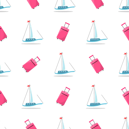 Business Travelling Pattern With Icons Of Ship And Baggage Of Pink Color Tourism And Recreation Vector Illustration Isolated On Blue Background Illustration