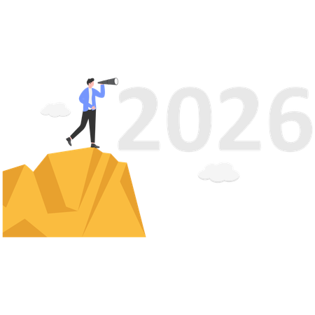 Business using telescope find business vision of year 2026  Illustration