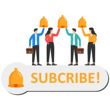 Business various users holding ring bell for subscribe to video channel  Illustration