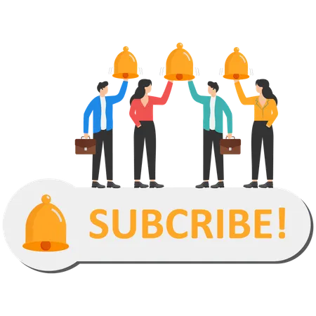 Business various users holding ring bell for subscribe to video channel  Illustration