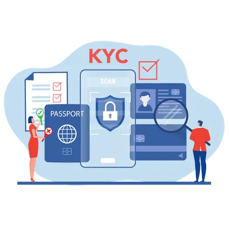KYC Or Know Your Customer With Business Verifying The Identity Of Its Clients Concept At The Partners To Be Through A Magnifying Glass Idea Of Business Identification And Finance Safety Illustration