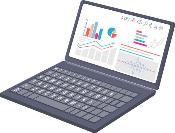 Business with diagrams charts on laptop  イラスト