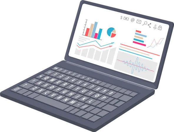 Business with diagrams charts on laptop  Illustration