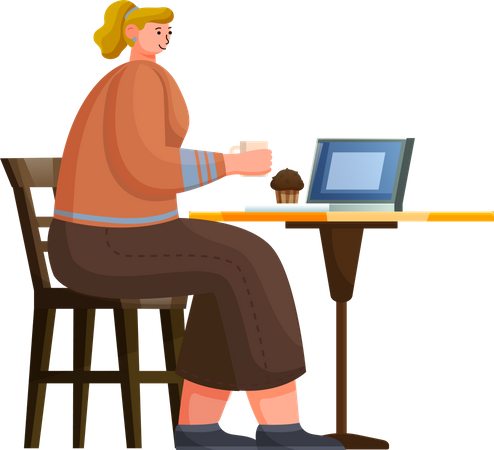 Business with Laptop in Coffeehouse  Illustration