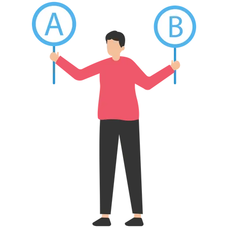 Business with two options to choose between A or B on Wooden Seesaw  イラスト