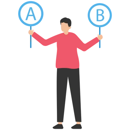 Business with two options to choose between A or B on Wooden Seesaw  Illustration