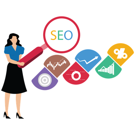 Business woman Analyzing Bar Chart With Magnifying Glass  Illustration