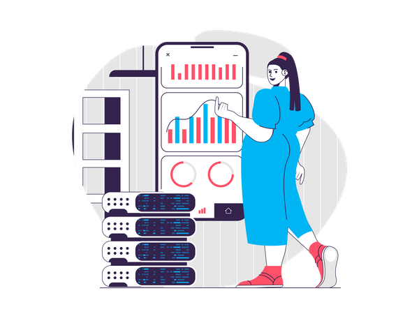 Business woman analyzing business data Illustration