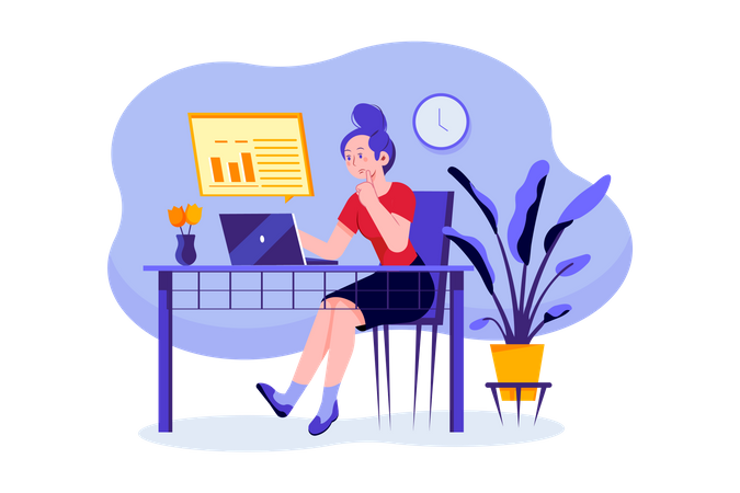 Business Woman analyzing marketing growth  Illustration