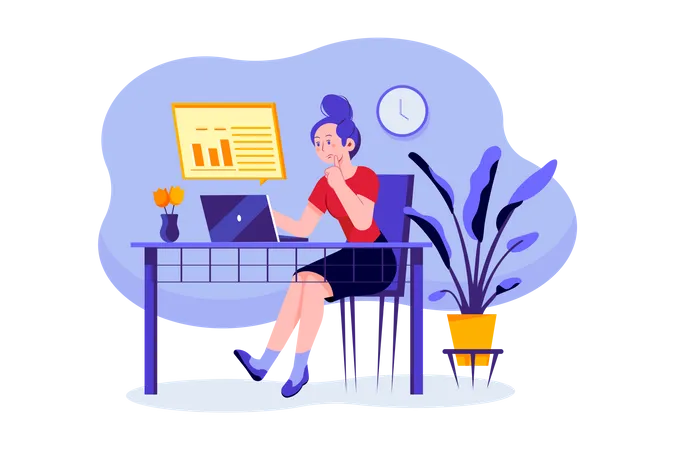 Business Woman analyzing marketing growth  Illustration