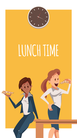 Business woman and female employee eating pizza Illustration
