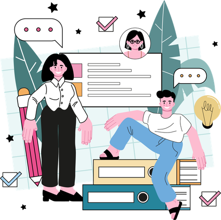 Business woman and man getting business idea  Illustration