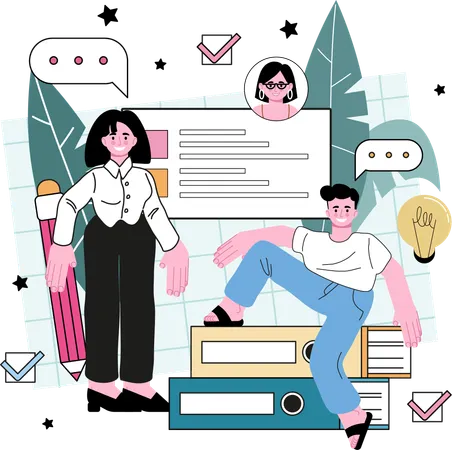 Business woman and man getting business idea  Illustration