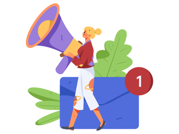 Business woman announces marketing strategies  Illustration