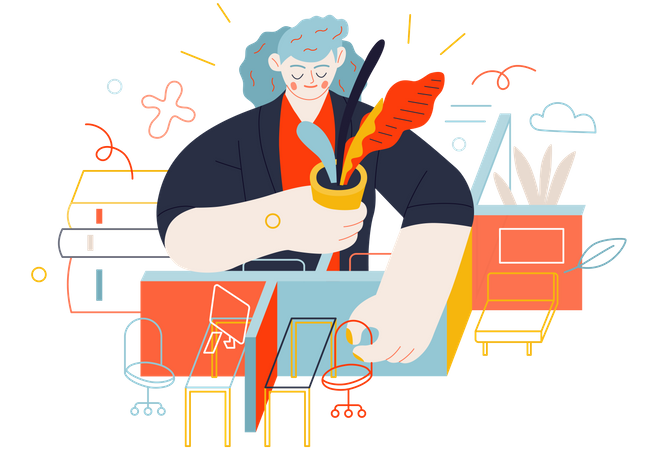 Business woman arranging desk  Illustration