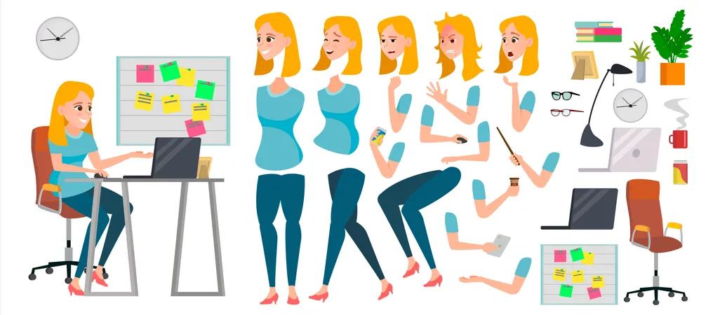 Business Woman Body Parts Illustration
