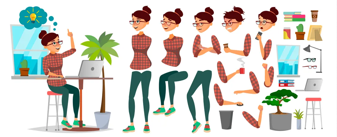 Business Woman Character Body Parts Illustration