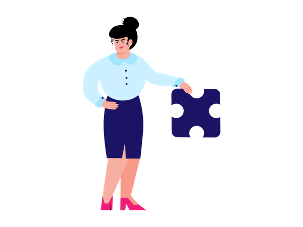 Business woman character holding puzzle Illustration