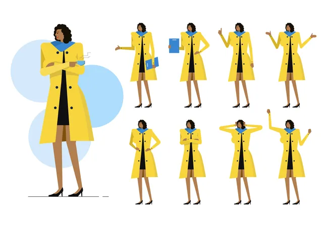 Business Woman Character With Different Action  Illustration