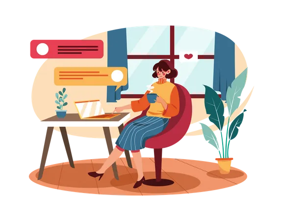 Business woman chatting on phone Illustration